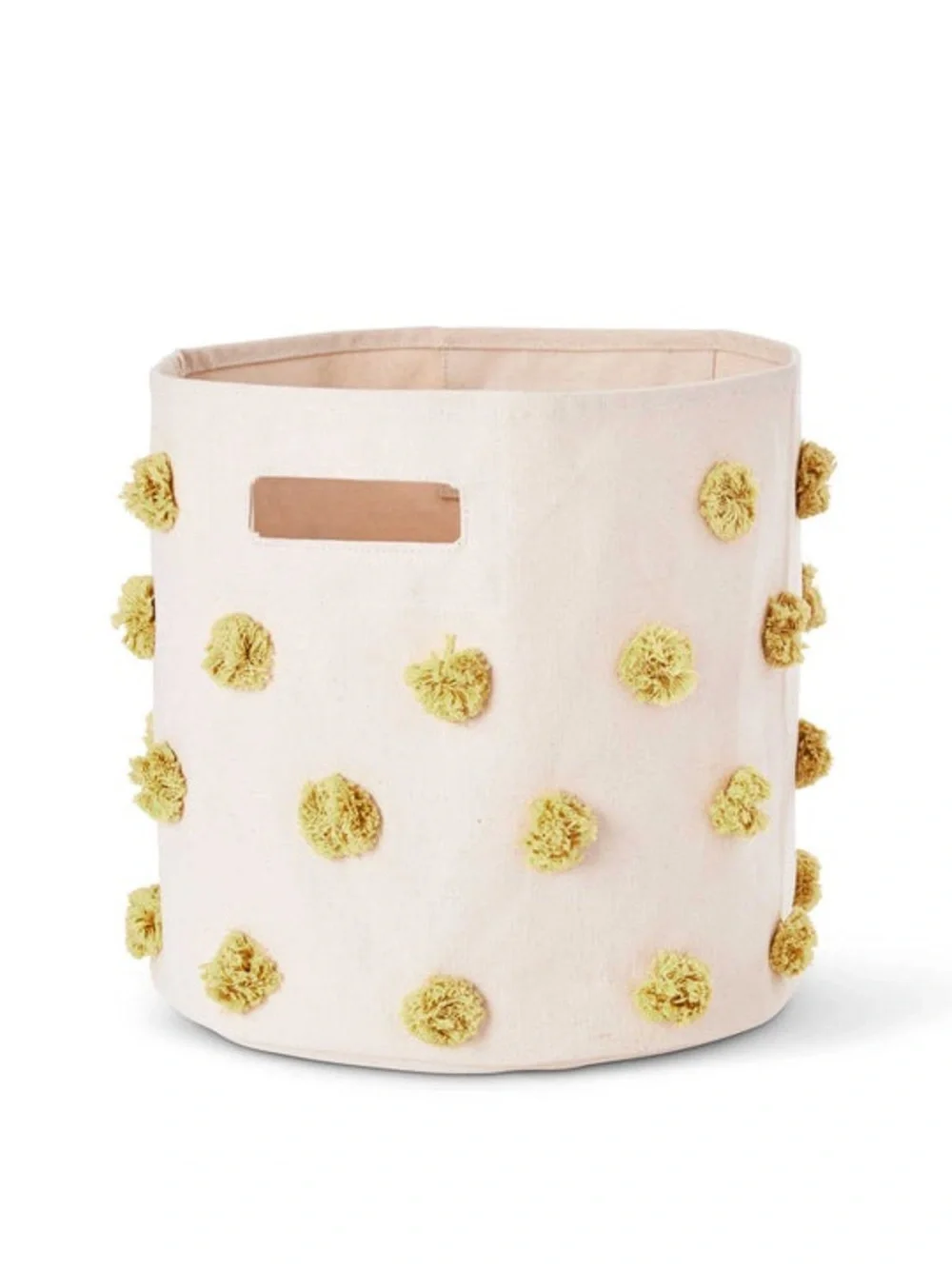 Pehr Pom Pom Yellow Cotton Storage Basket Bin Natural Dijon, Size Medium
